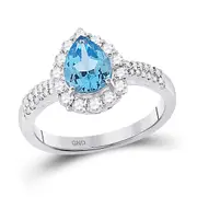 14k White Gold Pear Created Blue Topaz Solitaire Ring 2 Cttw