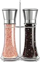 304 Stainless Steel Salt and Pepper Grinder Set - Manual Spice Shakers with Steel Frame for Kitchen Seasoning(Set with Steel Frame)