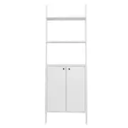 Pemberly Row 2 Floating Shelves Mid-Century Wood Ladder Display Cabinet in White