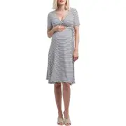 Nom Maternity Maya Maternity/Nursing Wrap Dress in Black/White Stripe at Nordstrom, Size Large