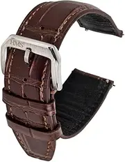 [HMS] Classic Embossed Leather Watch Strap, 20mm/22mm, Black/Brown, Quick Release Replacement Band for Watches/Smartwatches