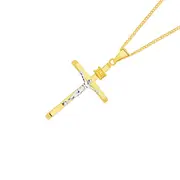9ct Gold Two Tone 28mm Crucifix Cross Pendant