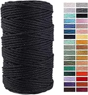 ZXCDINO Black Cotton Macrame Cord, 4mm x 109Yards, Perfect for Wall Hangings, Crafts & More