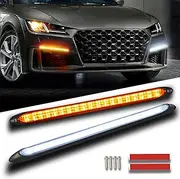Qasim DRL LED Strip Car Daytime Running Light 9.25in White Automobile Decorative Lights Yellow Streamer Flow Turn Signal Light Tail Light Strip Bar 12V (2Pcs, 23.5cm)
