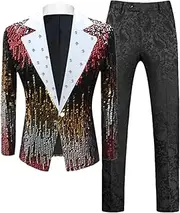[Zadaos] Men Sequin Suit (Jacket + Pant) Wedding Party Stage Performance Dress Blazers Trouser A Asian S (EUR XXXS)