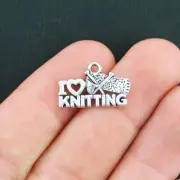 BULK 30 Knitting Charms Antique Silver Tone I Love Knitting - SC3808