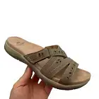 Earth Origins Womens Slip on Sandals Size 7.5 Olive Vegan Leather Arch Support