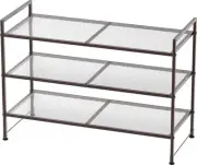 3-Tier Stackable Mesh Shoe Rack, Bronze