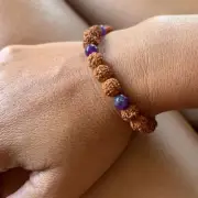 Wrist Mala Beads yoga bracelet, Amethyst, rudraksha