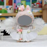 Labubu Baby Clothes 17cm Labubu Cloth Clothes Heartbeat Macaron Vinyl Face Doll Baby Clothes Replacement——style:White Angel Three Piece Set