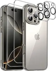 JETech 5 in 1 Case for iPhone 16 Pro 6.3-Inch with 2 Pack Each Tempered Glass Screen Protectors and Camera Lens Protectors, Non-Yellowing Shockproof Bumper Phone Cover (Natural Titanium)