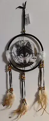 DREAMCATCHER INDIAN WITH A PICTURE OF A WOLF OUTDOOR SML (CR43)