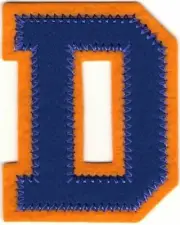 Purple Letter D Patch Gold Felt Outline Varsity Cut out Iron on (2 1/2" in)