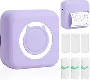 AURTEC Mini Thermal Printer,Portable Wireless Bluetooth Inkless Printer with 3 Rolls of Sticker and 3 Rolls of Thermal Paper,Compatible with Android/iOS,Pocket Printer for Memo,DIY,Photo etc. (Purple)