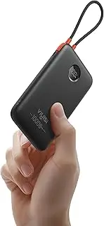 10000 mAh Power Bank Ultra Slim 22.5W Portable Charger Fast Charging with Built-in Type-C Cable Compatible with iPhone 16 15 Samsung S24 S23 S22 - Black