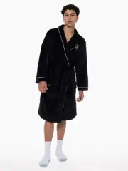 Mens AFL Official Collingwood Magpies Coral Fleece Black Robe Dressing Gown