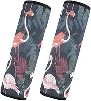 Car Seat Belt Pads 2 Pack Soft Unique Seat Belt Shoulder Strap Covers Pad Camera Bag Strap Cover Car Accessories for Adults Child Kids S White Dark Green Color Flamingo