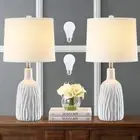 White Ceramic Table Lamps for Bedroom Set of 2 22.4" Modern Bedside Lamps wit...