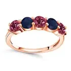 Blue Sapphire Pink Topaz Round 4 MM 1.20 Ctw 925 Sterling Silver Rose Plated Wom