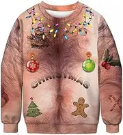 [COLORFUL BLING] Merry Christmas Shirts for Women Funny 3D Christmas Ugly Sweater Long Sleeve Red Plaid Xmas Holiday Pullover
