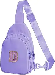 [Bomvabe] Crossbody Bag for Teenage Girls with Extender Strap 32"-52", Birthday Gift for 6 to 14 Year Old Girls, Sling Bag for Kids and Tweens, Lavender with Initials D