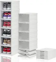 HOTOOLME 6 Tier Shoe Storage Box with Clear Door Plastic Foldable Shoe Organizer for Closet, No Assembly Shoe Rack Shoe Shelf Cabinet with Lids Sneaker Container for Women Men