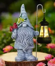 Nacome Solar Gnome Garden Statue for Decor: Outdoor Sculpture with Lantern fo...