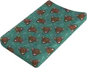 Highland Cows Green Cactus Changing Pad Covers Highland Yak Stars Diaper Changing Table Cover Sheets for Boy Girl Animal Wild Plants Soft Breathable Stretchy Changing Table Pad Mats 32''x16''