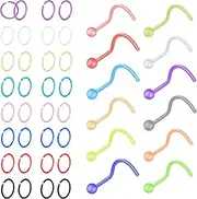 [KASFREE] Plastic Nose Stud Piercing Retainer L Shaped Studs Colored Rings for Surgery 20G Corkscrew Ring for Men and Women