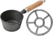 KONTONTY Egg Omelette Pan Mini Cast Iron Versatile Small Saucepan Comfortable Wood Handle for Camping