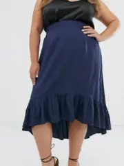ASOS AX Paris Plus split front midi skirt Navy, Size AU 18