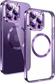 FORZARMOR Phone Case for Apple iPhone 15 5G (6.1 Inch), Soft Smooth Luxury Lovely Plating Case Transparent Anti-Yellow Magsafe Magnetic Wireless Charging Cover (Purple)