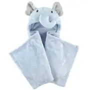 Hudson Baby Hooded Animal Face Plush Blanket, Blue Elephant, One Size