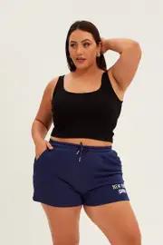 Blue Track Short Elastic Waist Print Embroidery