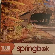 Springbok 1000 PC Jigsaw Puzzle Autumn Covered Bridge New Sealed