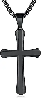 [YIKOXI] Cross Necklace for Men, Mahogany Ebony Titanium Steel Cross Pendant Necklace For Men, Box Chain 16-24 Inch