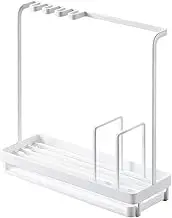 Yamazaki 4993 Sponge & Cleaning Tool Stand, White, Approx. W 9.8 x D 3.6 x H 9.6 inches (24.5 cm), Tower, Double-Sided Tray, Sponge Rack, Tool Hook