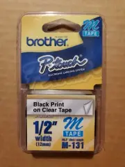 Brother P-Touch M-Tape 1/2 inch - BLACK on Clear Tape M-131