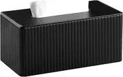 MEIBOOCH Tissue Box Cover Stylish PU Leather Rectangular Tissue Box Holder with Magnetic Bottom Cover for Bathroom Bedroom or Office (Black Stria)