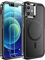 SUPFINE Magnetic for iPhone 12 Case/iPhone 12 Pro Case, [Compatible with MagSafe] [10 FT Military Grade Drop Protection] 2X [Tempered Glass Screen Protector] Phone Case for iPhone 12/12 Pro, Black