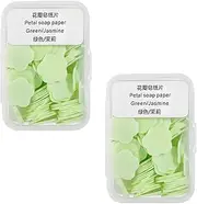 100Pcs Boxes Portable Disposable Soap Paper Mini Scented Slice Sheets with Storage Box Mini Hand Washing Bath Scented Paper Soap for Travel Camping Hiking Outdoor Hand Toiletry Bath (Green)