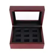 9-Slot Championship Ring Wooden Display Case Sports Rings Organizer Storage Box