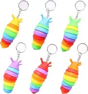 MEIEST 6 PCS Mini Fidget Slug Key-Chain Toys,3D Articulated Stretch Caterpillar Sensory Stress Relief Flexible Hand Toy, Ideal Party Favor Colorful Anti-Anxiety Office Desk Pet Toys