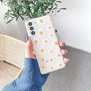 [CrazyLemon] for Samsung Galaxy S21 Ultra Case Clear Silicone Cute Aesthetic Floral Flowers Design for Women Girls Transparent Ultra Thin Slim Soft TPU Shockproof Protective Case Cover - White Daisy