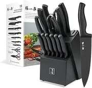 ZHANG XIAO QUAN SINCE 1628 15Pcs Knife Sets with Block, Knife Sets for Kitchen with Block High Carbon Stainless Steel Built-in Sharpener Dishwasher Safe-Black