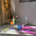Acrylic Coffee Table Iridescent Oval Side End Table Modern Chic Colorful Accent