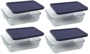 Pyrex 6-cup Rectangle Glass Food Storage Containers with Blue Plastic Lids