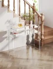 Acrylic Console Table, Entryway Table with Storage Shelves (Clear)
