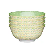 4x Mikasa Does it All Kitchen Tableware Glazed Bowl 15.7cm Geometric Green