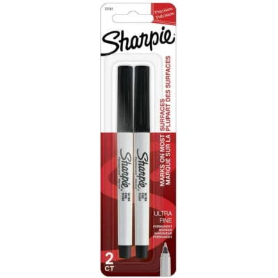 Sharpie Permanent Marker, Ultra Fine Point, Black, 2 Count